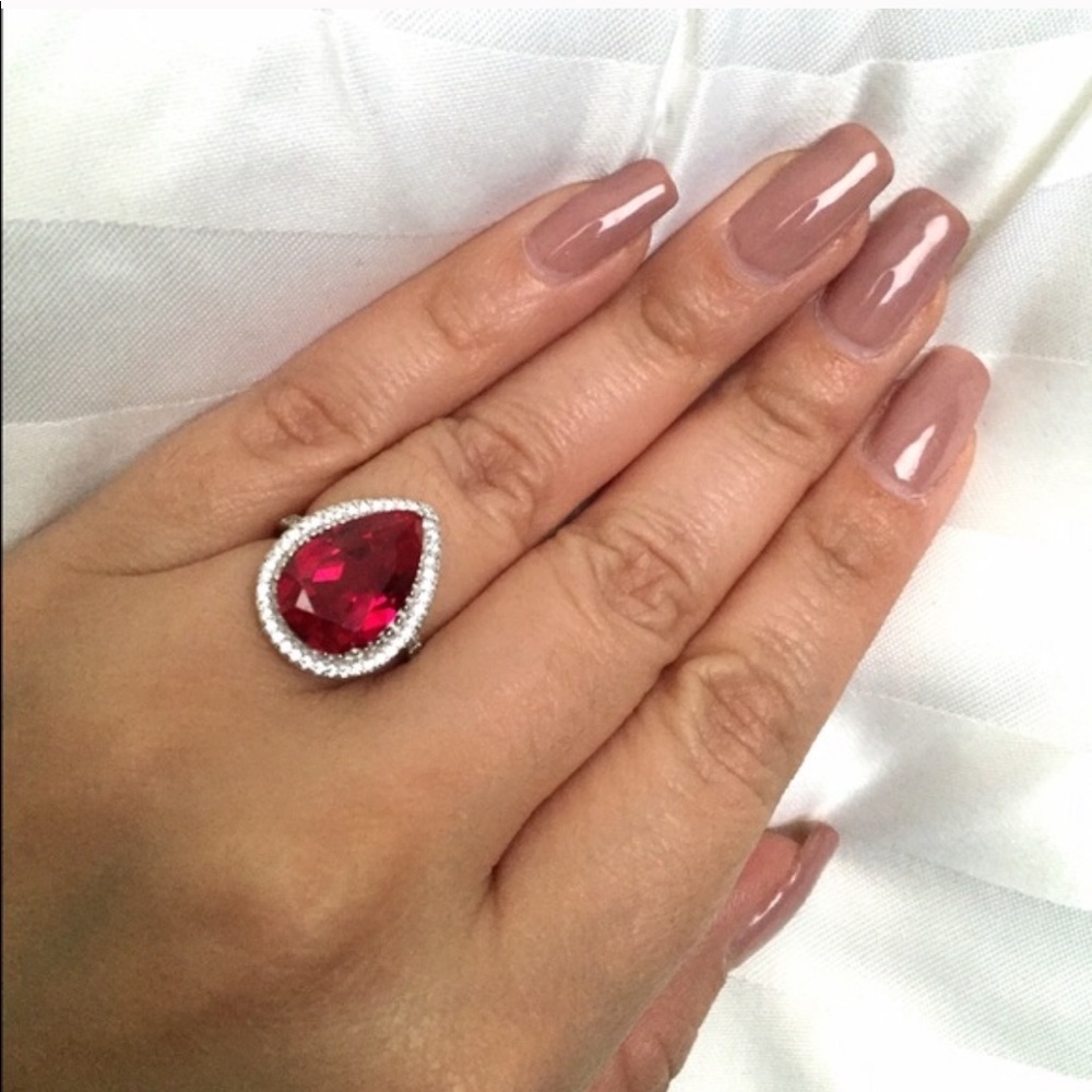 Lab creates ruby & sapphire tear drop ring - Picture 3 of 4
